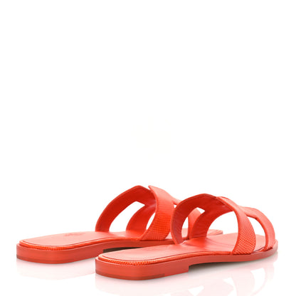 Hermes Lizard Oran Sandals 38.5 Orange Synthetique 5 of 11