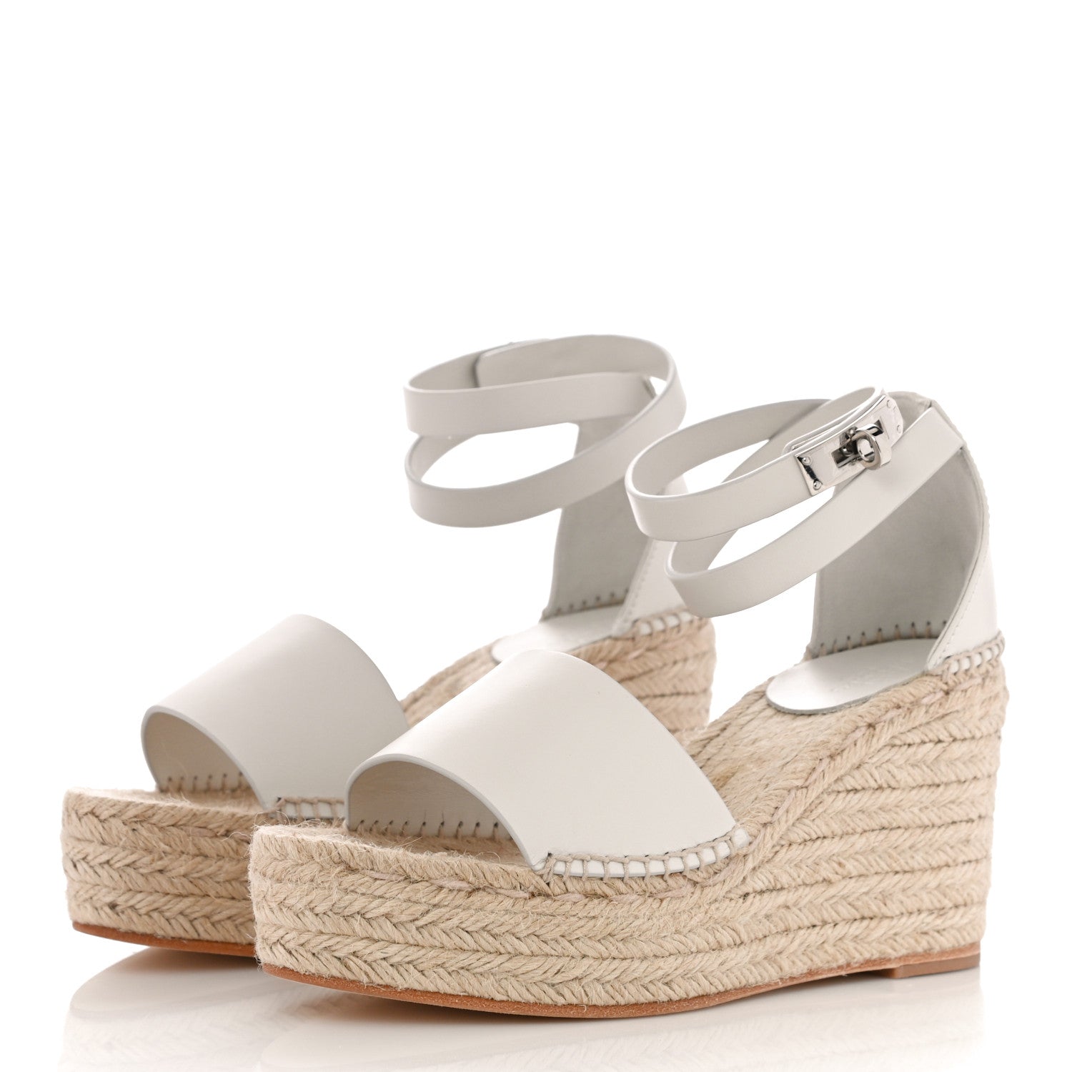 Hermes Calfskin Tipoli Espadrille Wedges 37 White 4 of 13