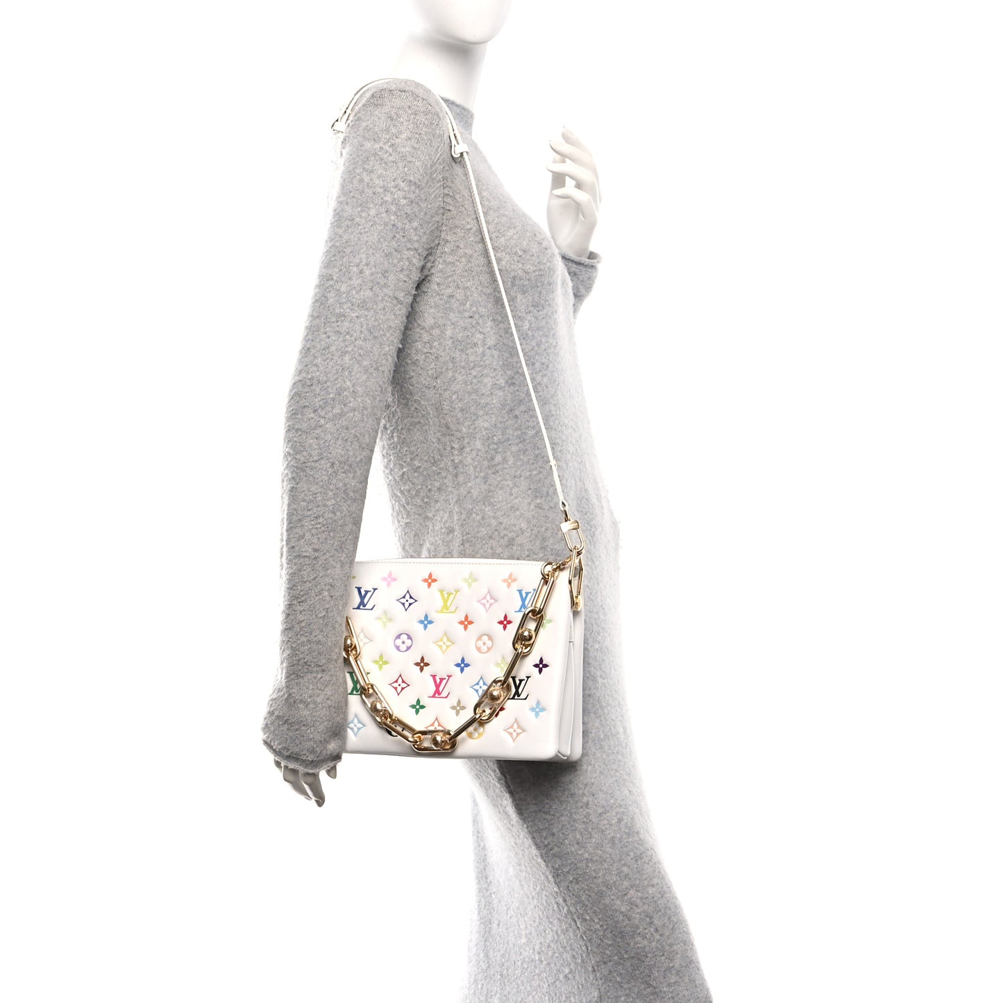 LV x TM Lambskin Embossed Monogram Coussin PM White Multicolor