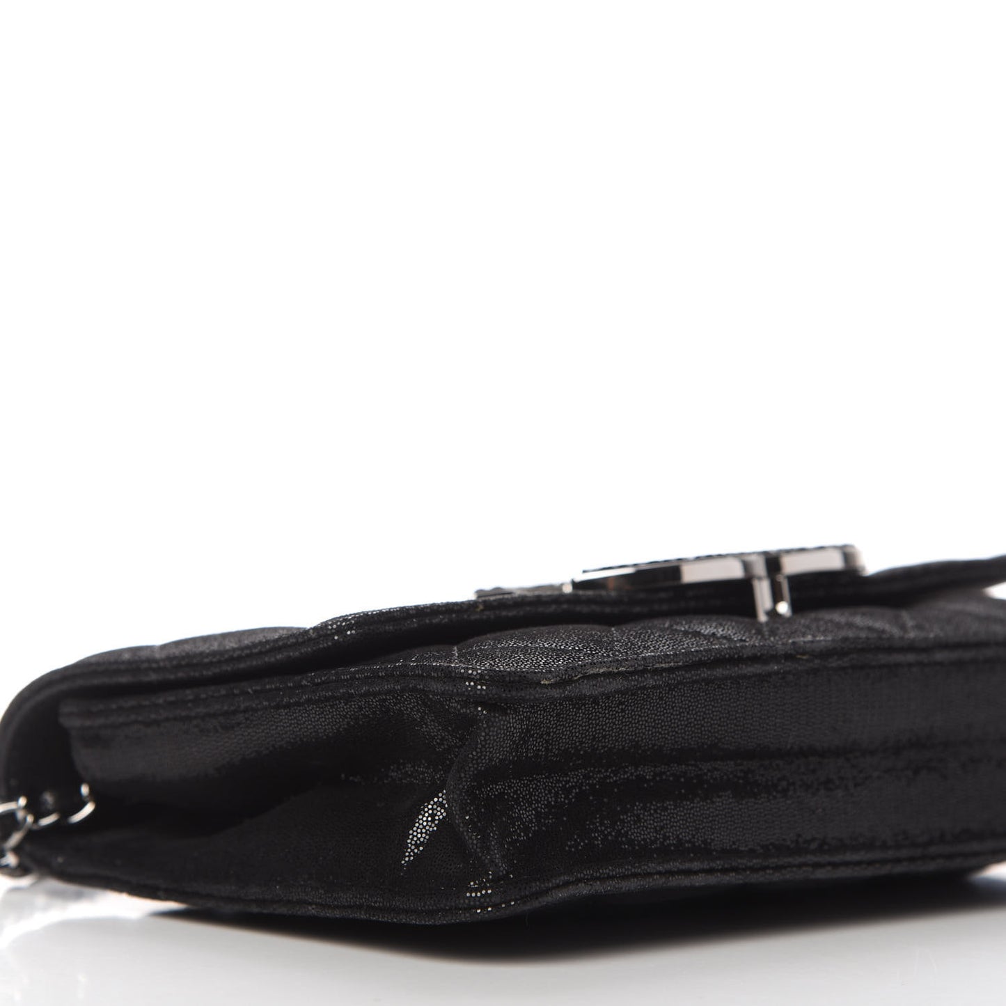 Iridescent Caviar Crystal Quilted Wallet On Chain WOC Black