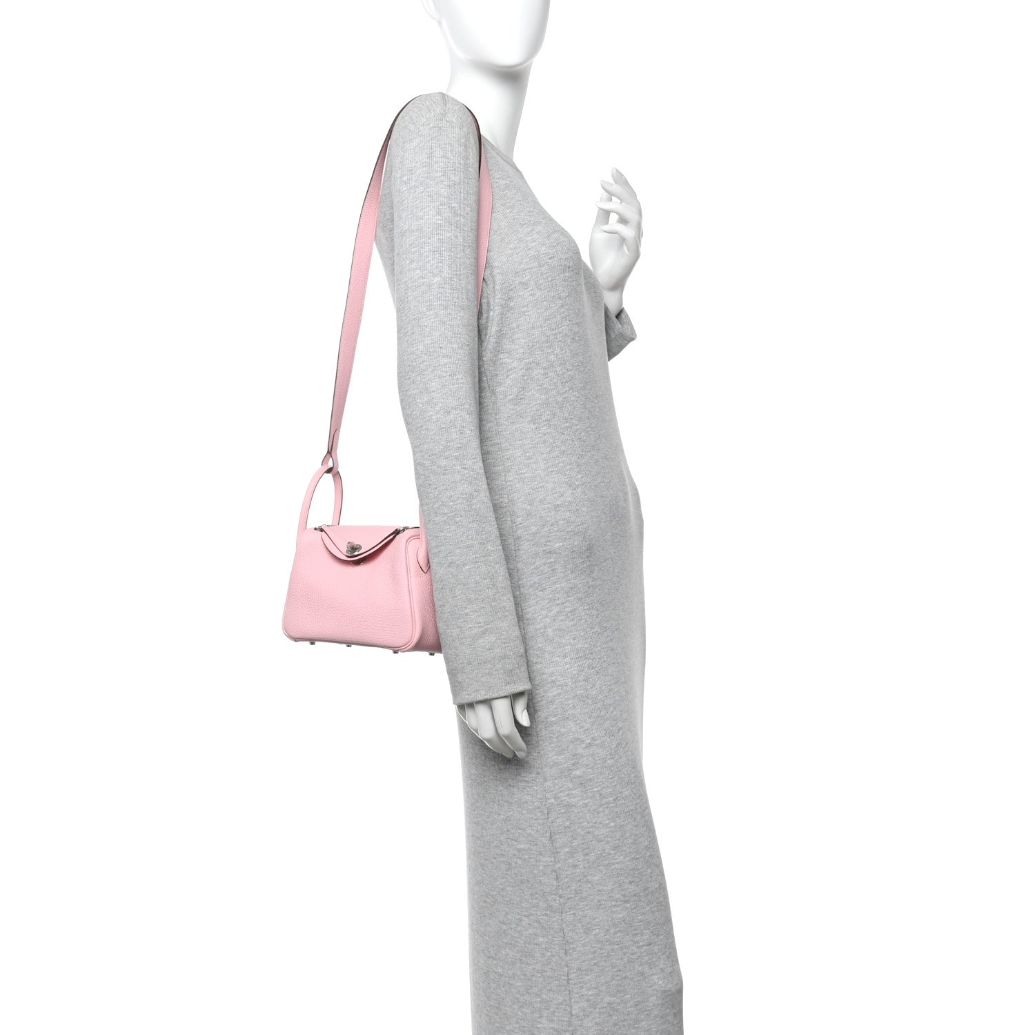 Hermes Taurillon Clemence Verso Mini Lindy 20 Rose Sakura Gris Perle 3 of 11
