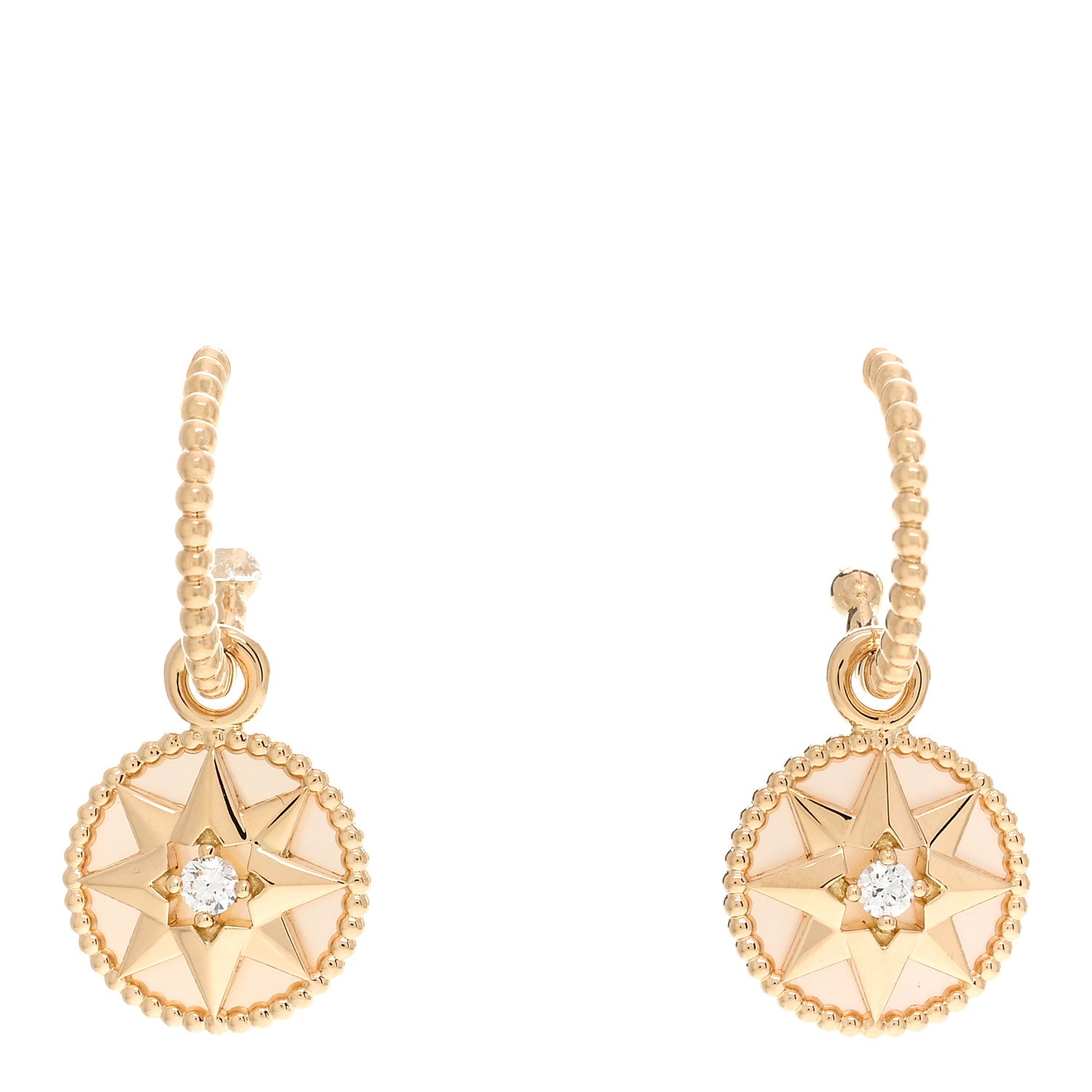 Christian Dior 18K Yellow Gold Diamond Mother of Pearl Rose Des Vents Drop Earrings 1 of 5