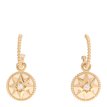 Christian Dior 18K Yellow Gold Diamond Mother of Pearl Rose Des Vents Drop Earrings 1 of 5