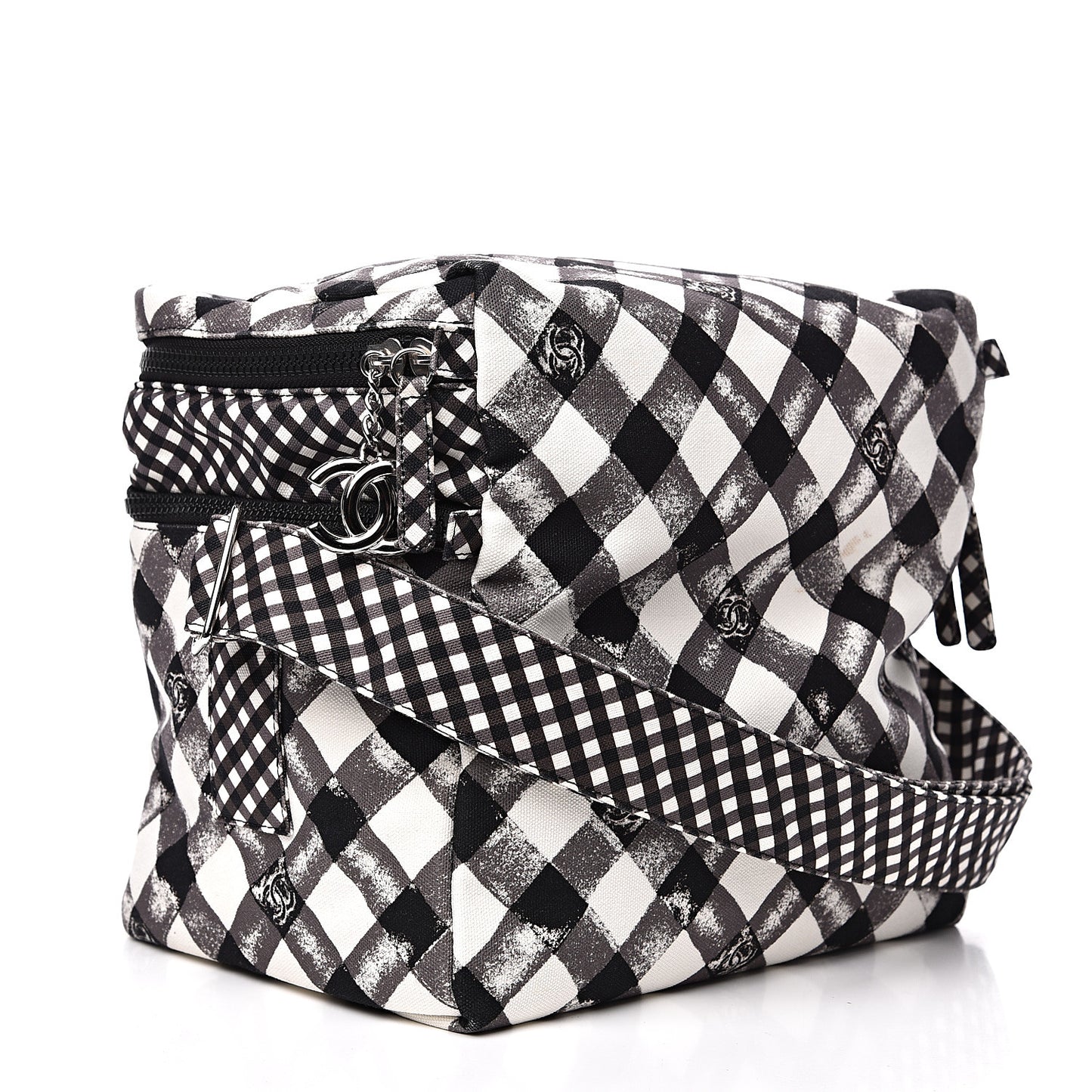 Canvas Gingham Printed CC Lunch Box Bag Black White