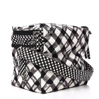 Chanel Canvas Gingham Printed CC Lunch Box Bag Black White 2 of 10