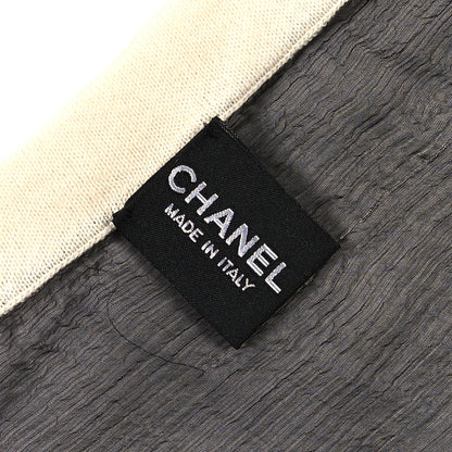 Chanel Silk Cotton Cashmere Scarf Shawl Black White 3 of 3
