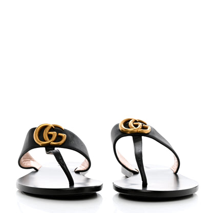 Gucci Calfskin GG Marmont Thong Sandals 38 Black 2 of 8