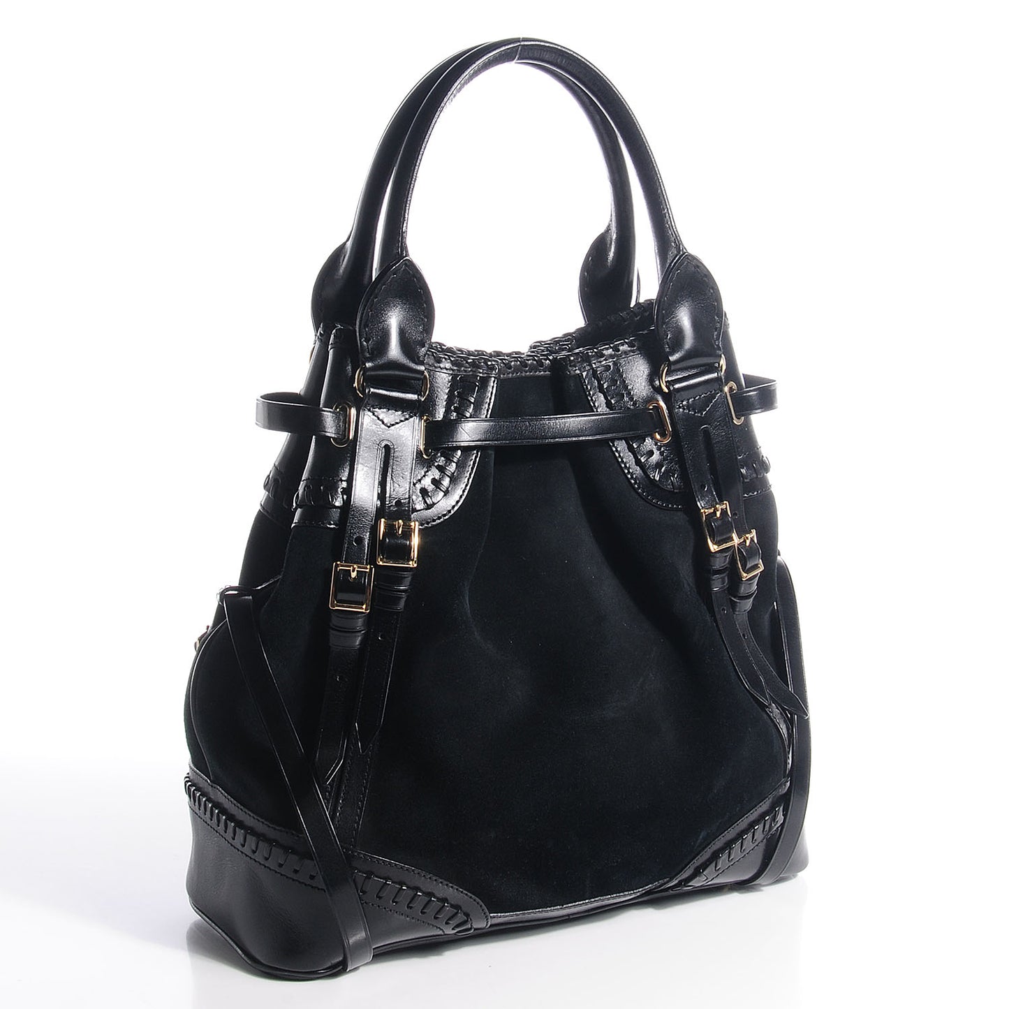 Suede Calfskin Medium Whipstitch Tote Black
