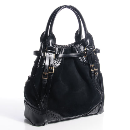 Burberry Suede Calfskin Medium Whipstitch Tote Black 3 of 9