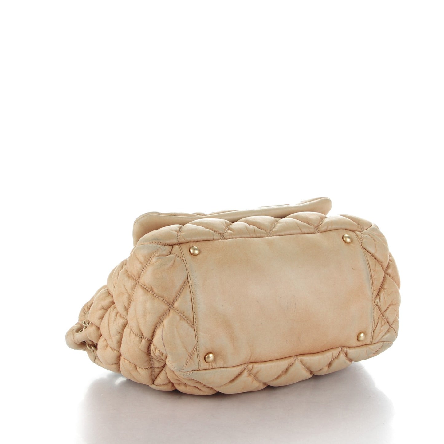 Lambskin Bubble Quilt Accordion Flap Beige