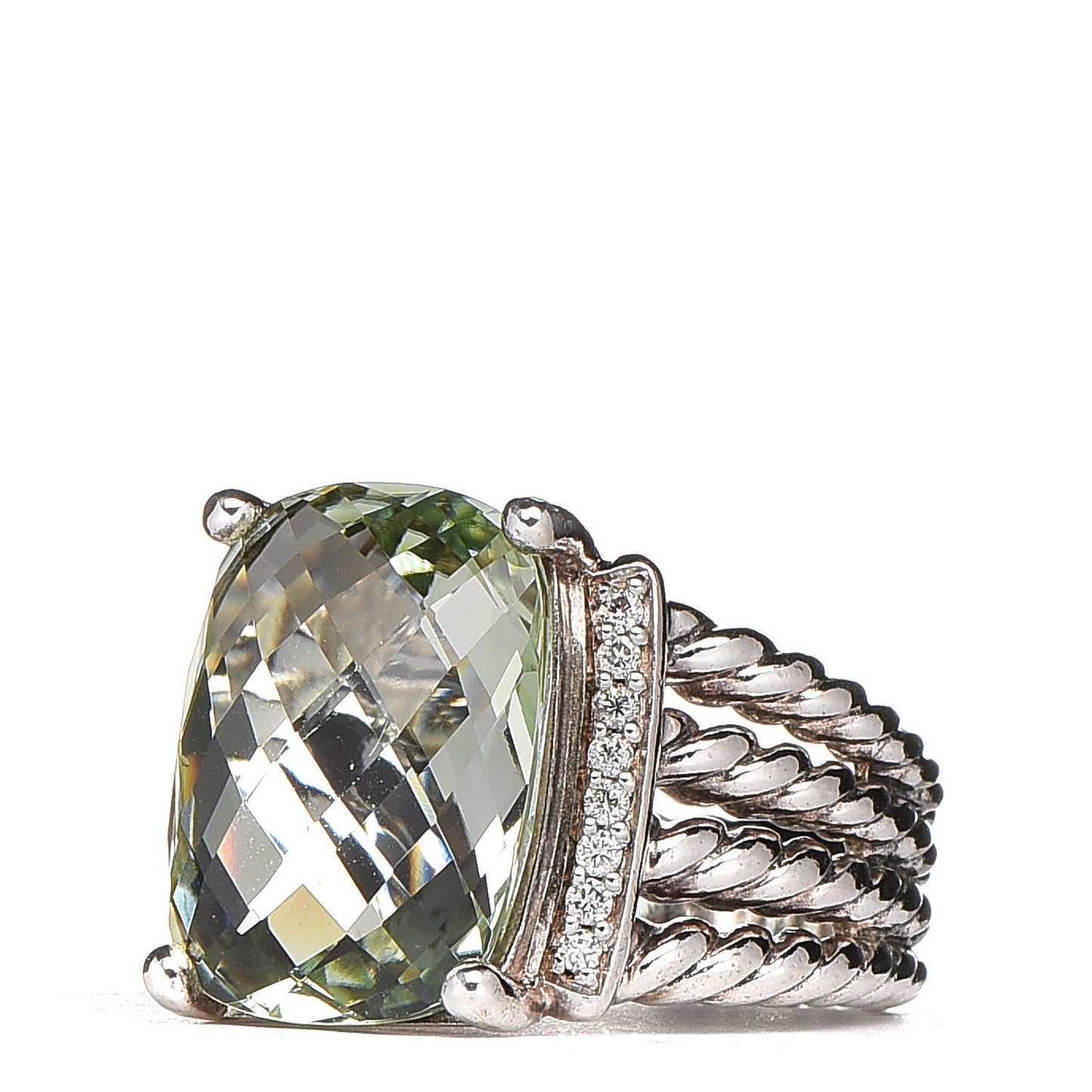 Sterling Silver Diamond Prasiolite 16mm Wheaton Ring 53 6.5