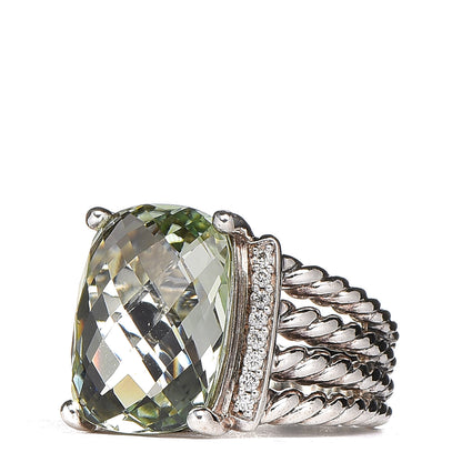 David Yurman Sterling Silver Diamond Prasiolite 16mm Wheaton Ring 53 6.5 3 of 9