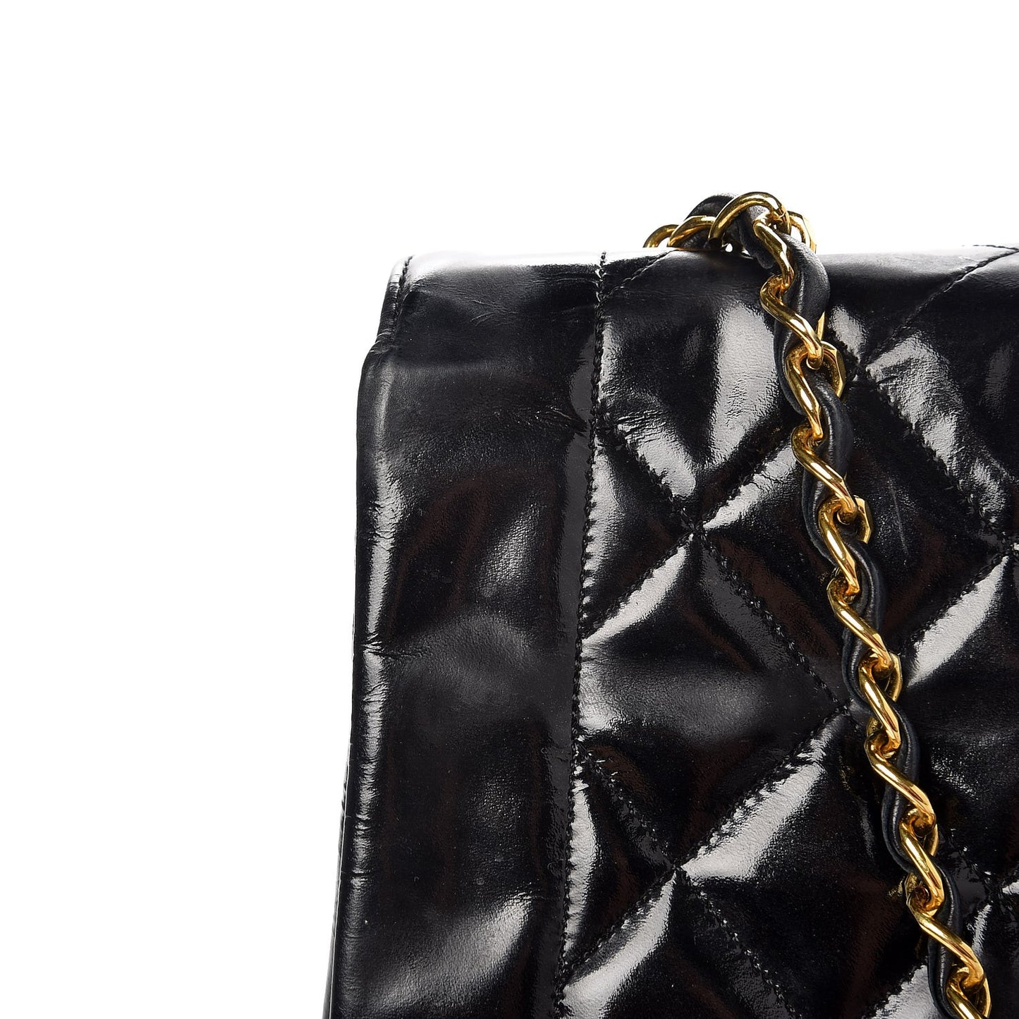 Patent Quilted Medium Single Flap Bag Black