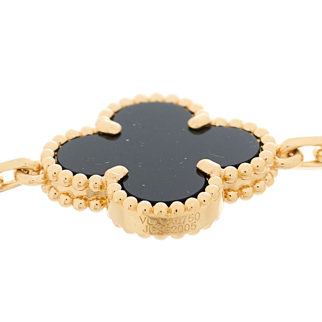 Van Cleef & Arpels 18K Yellow Gold Black Onyx 5 Motifs Vintage Alhambra Bracelet 4 of 5