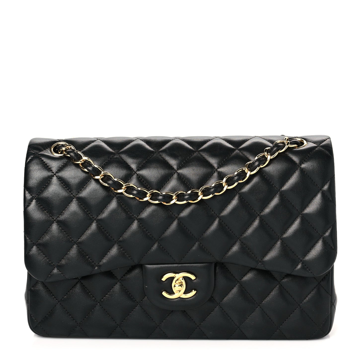Lambskin Quilted Jumbo Double Flap Black