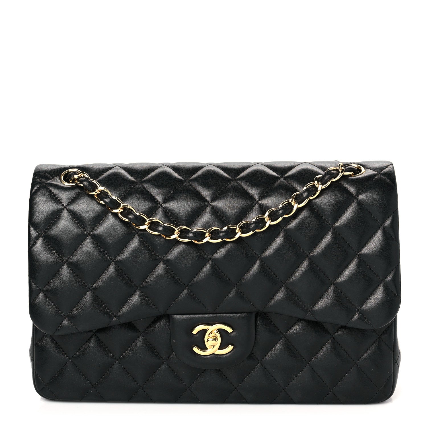 Chanel Lambskin Quilted Jumbo Double Flap Black 1 of 8
