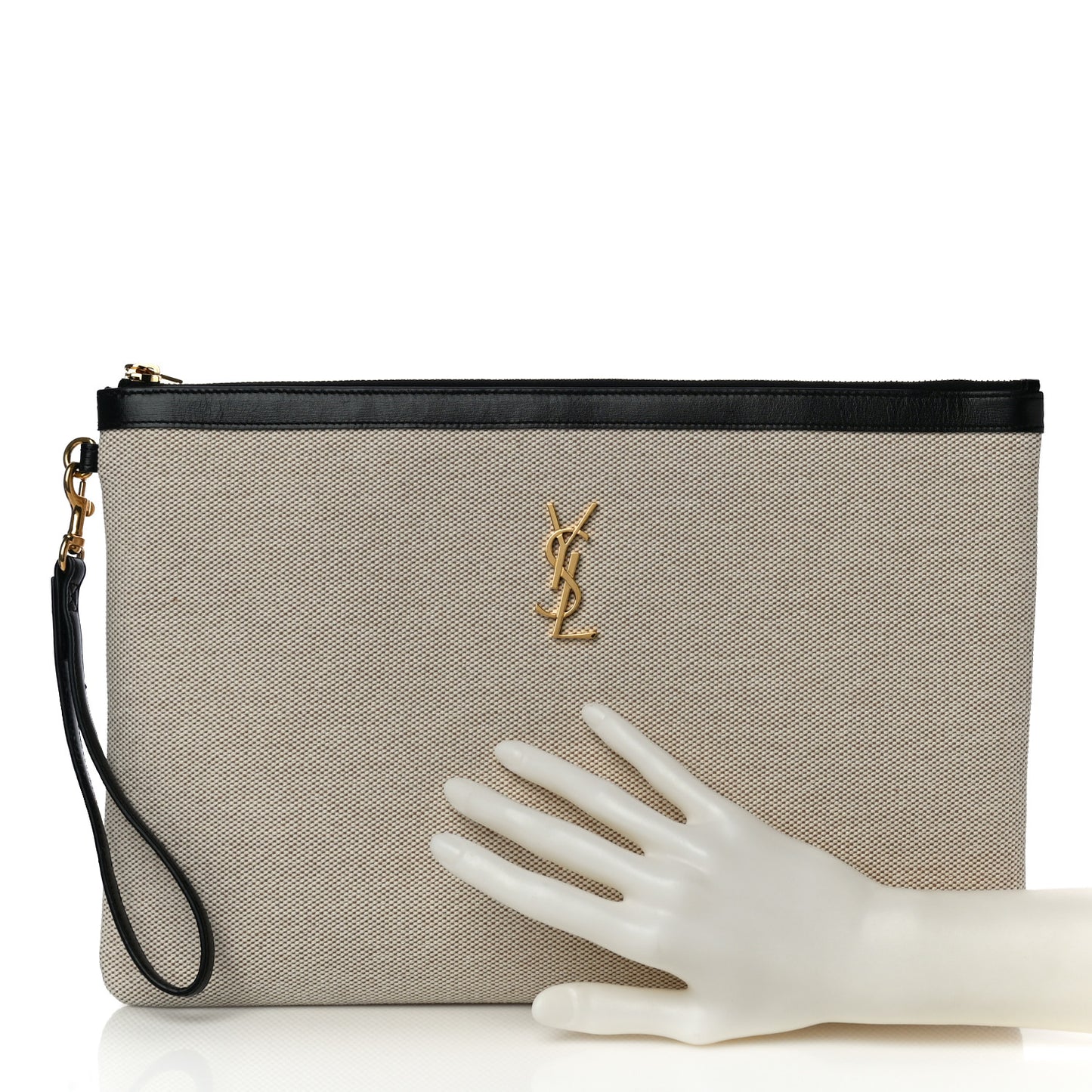 Canvas Monogram Zipped Pouch Beige Black