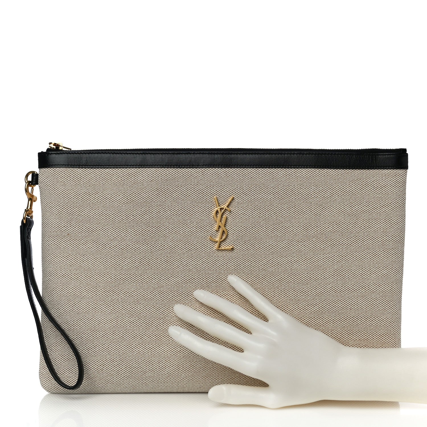 Saint Laurent Canvas Monogram Zipped Pouch Beige Black 2 of 9