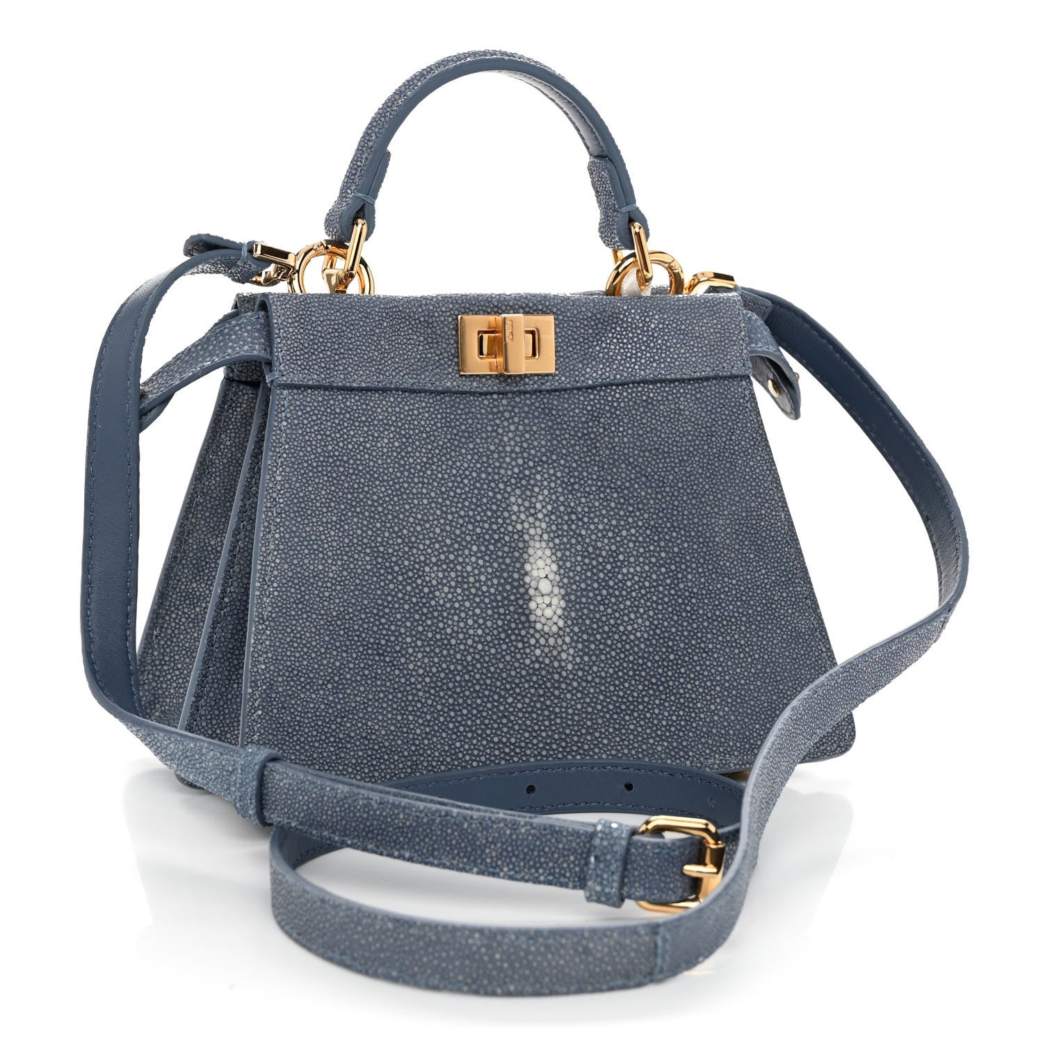 Fendi Stingray Shiny Nappa Petite Peekaboo I SEE U Satchel Mirto 3 of 12