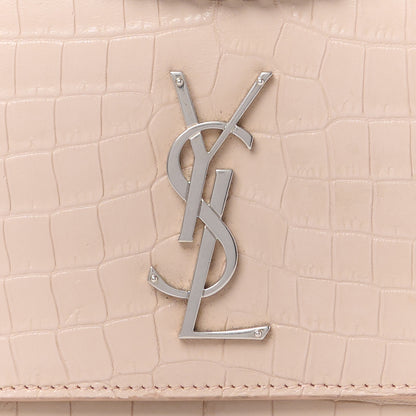 Saint Laurent Calfskin Crocodile Embossed Medium Monogram Sunset Marble Pink 8 of 11