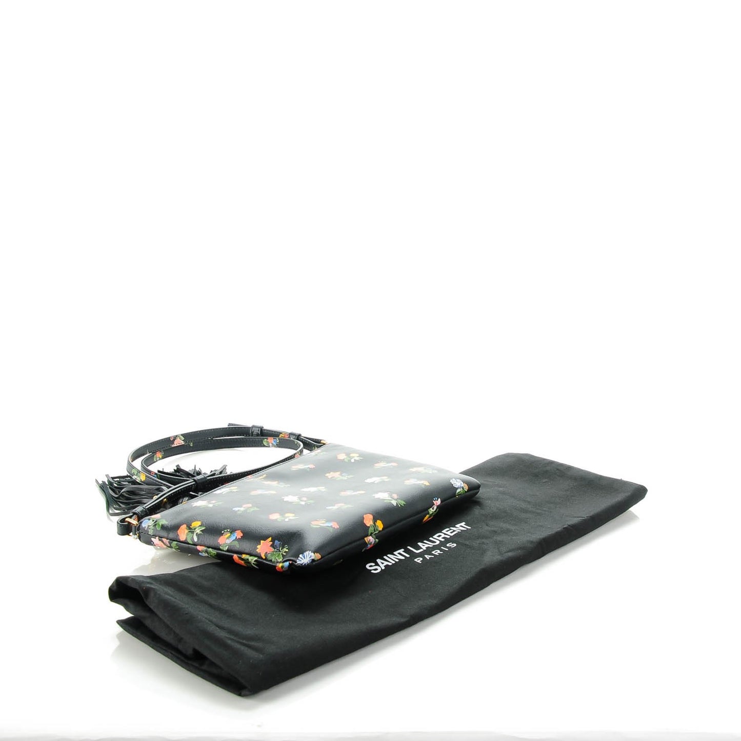 Calfskin Flower Printed Small Monogram Crossbody Bag Black Multicolor