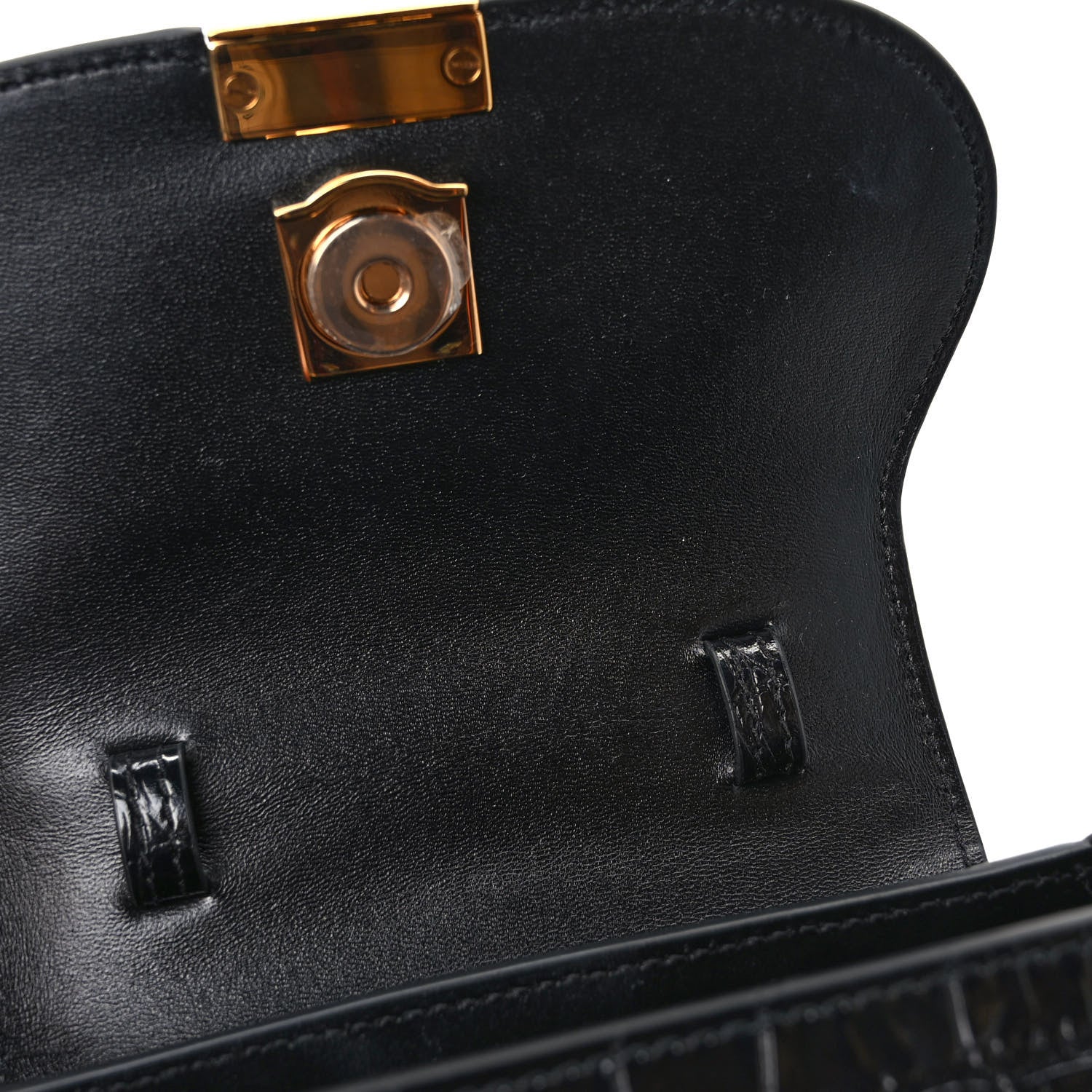 Versace Calfskin Crocodile Embossed Greca Goddess Mini Top Handle Bag Black 9 of 9