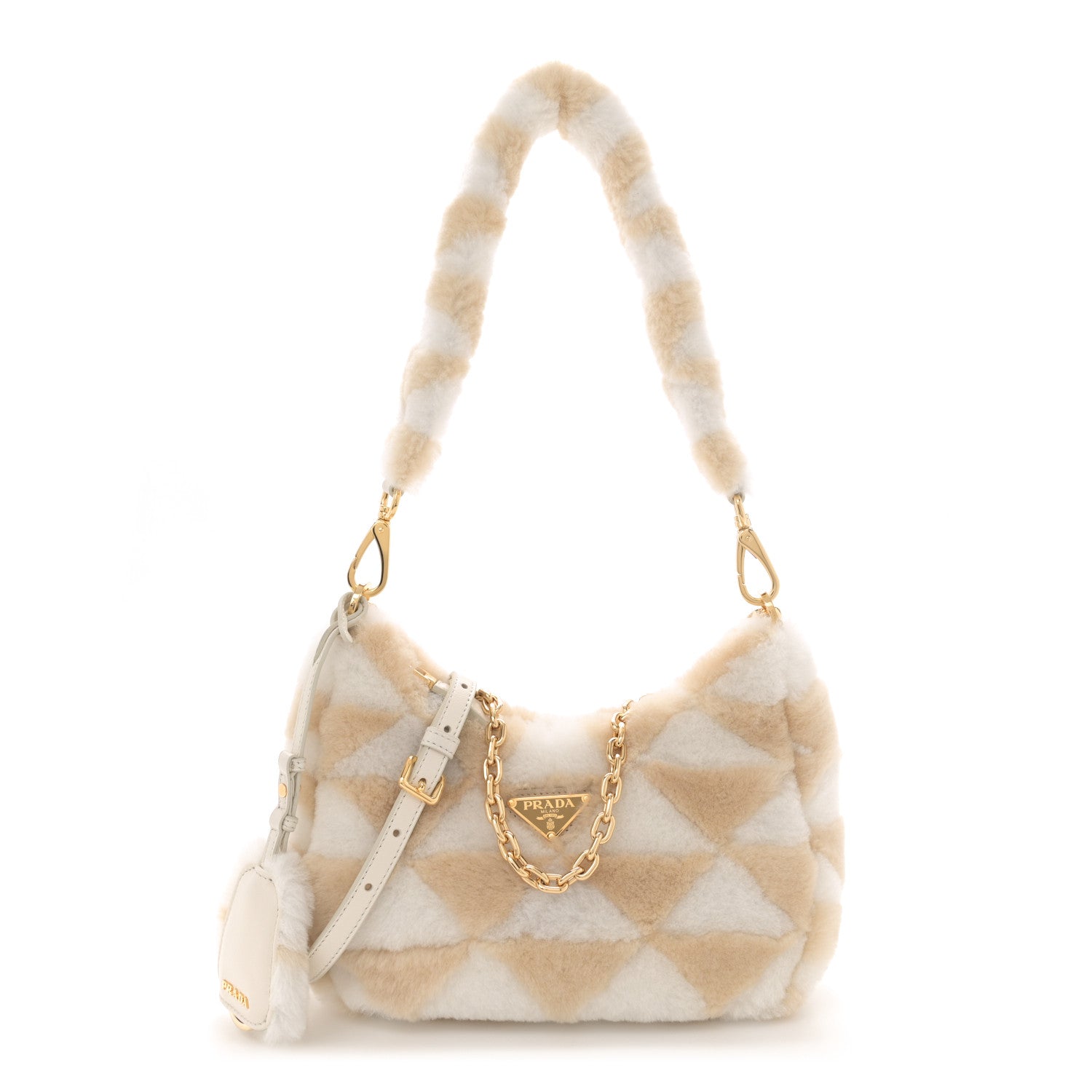 Prada Montone Shearling Nappa Mini Re-Edition Shoulder Bag Ecru Bianco 1 of 11