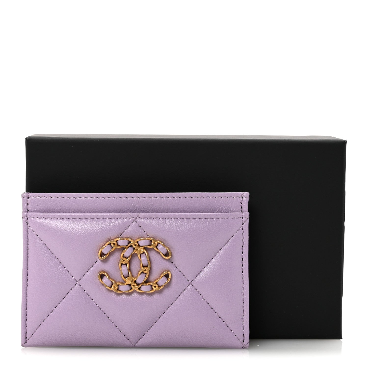 Chanel Lambskin Quilted Chanel 19 Card Holder Light Purple 9 of 9