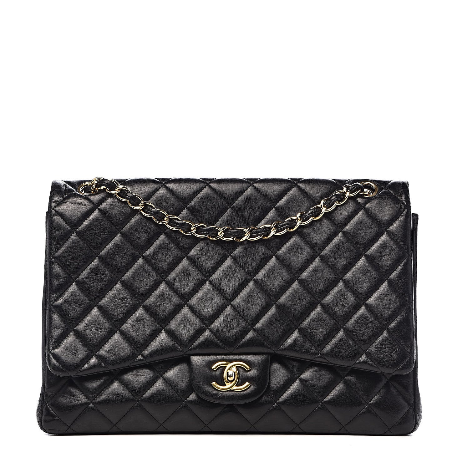 Lambskin Quilted Maxi Single Flap Black