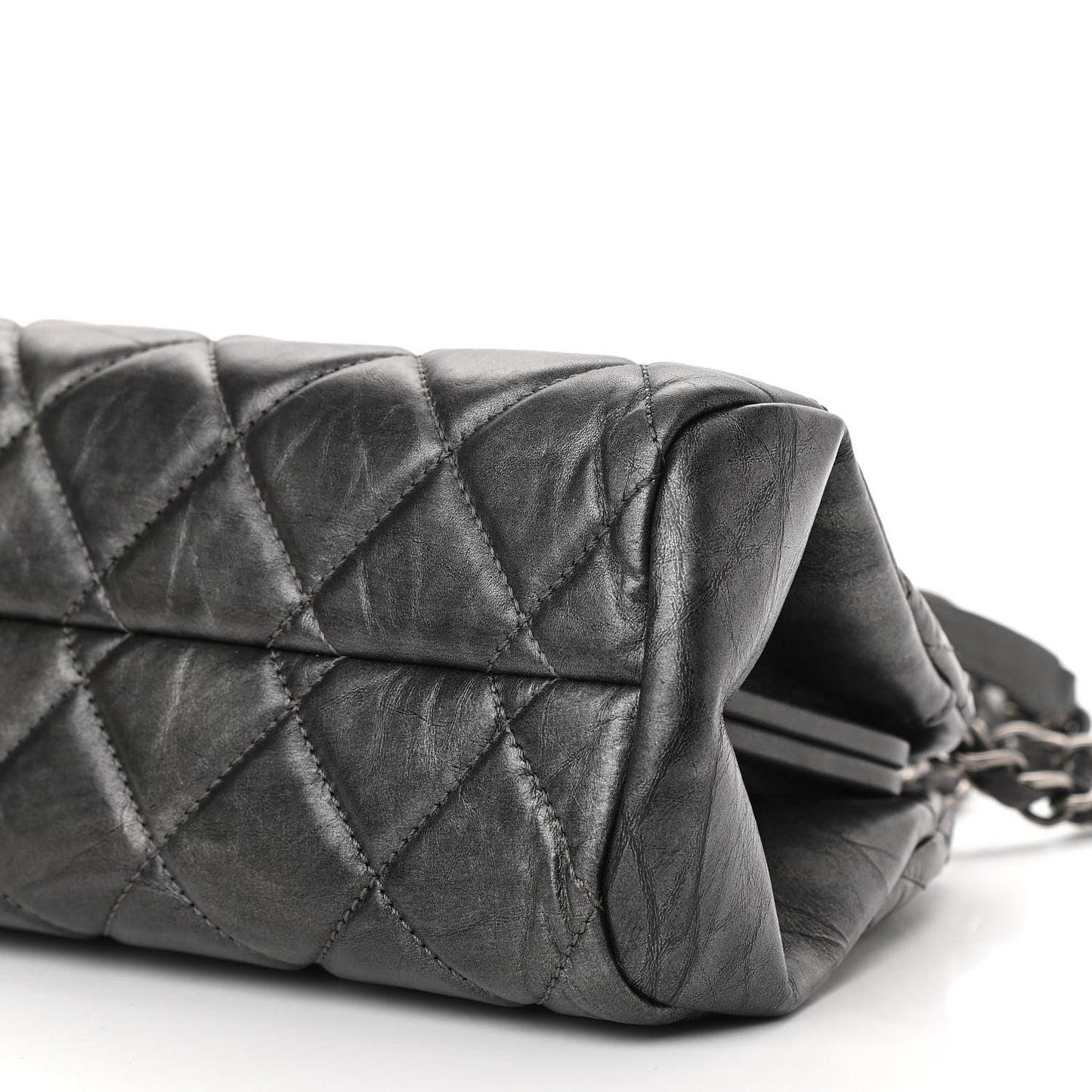 Aged Calfskin Quilted Medium Just Mademoiselle Bowling Bag Grey