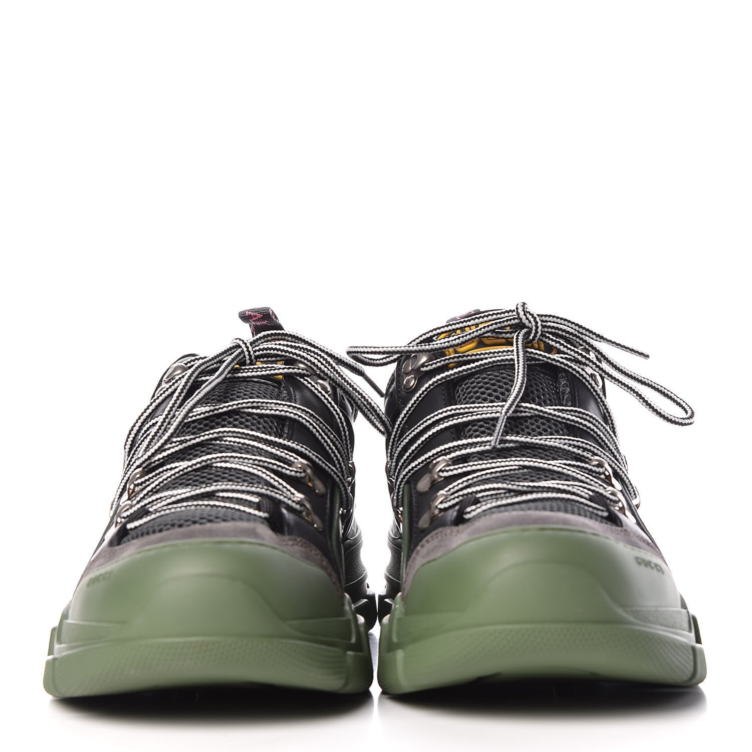 Gucci X SEGA Mesh Suede Calfskin Mens Flashtrek Sneakers 9 Loess Black Olive Green 2 of 8