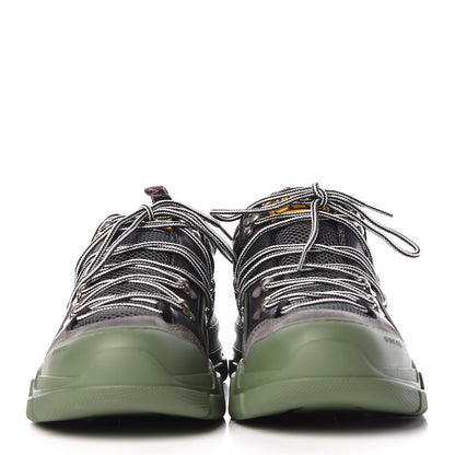 Gucci X SEGA Mesh Suede Calfskin Mens Flashtrek Sneakers 9 Loess Black Olive Green 2 of 8