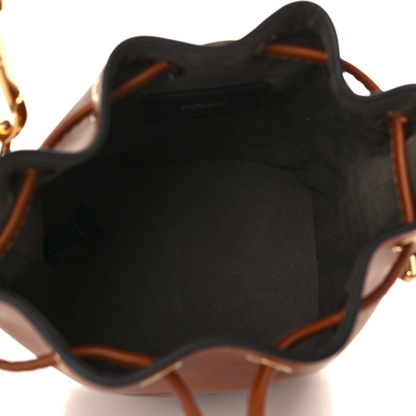 Vitello King F is Fendi Logo Embossed Mini Mon Tresor Bucket Bag Cuoio