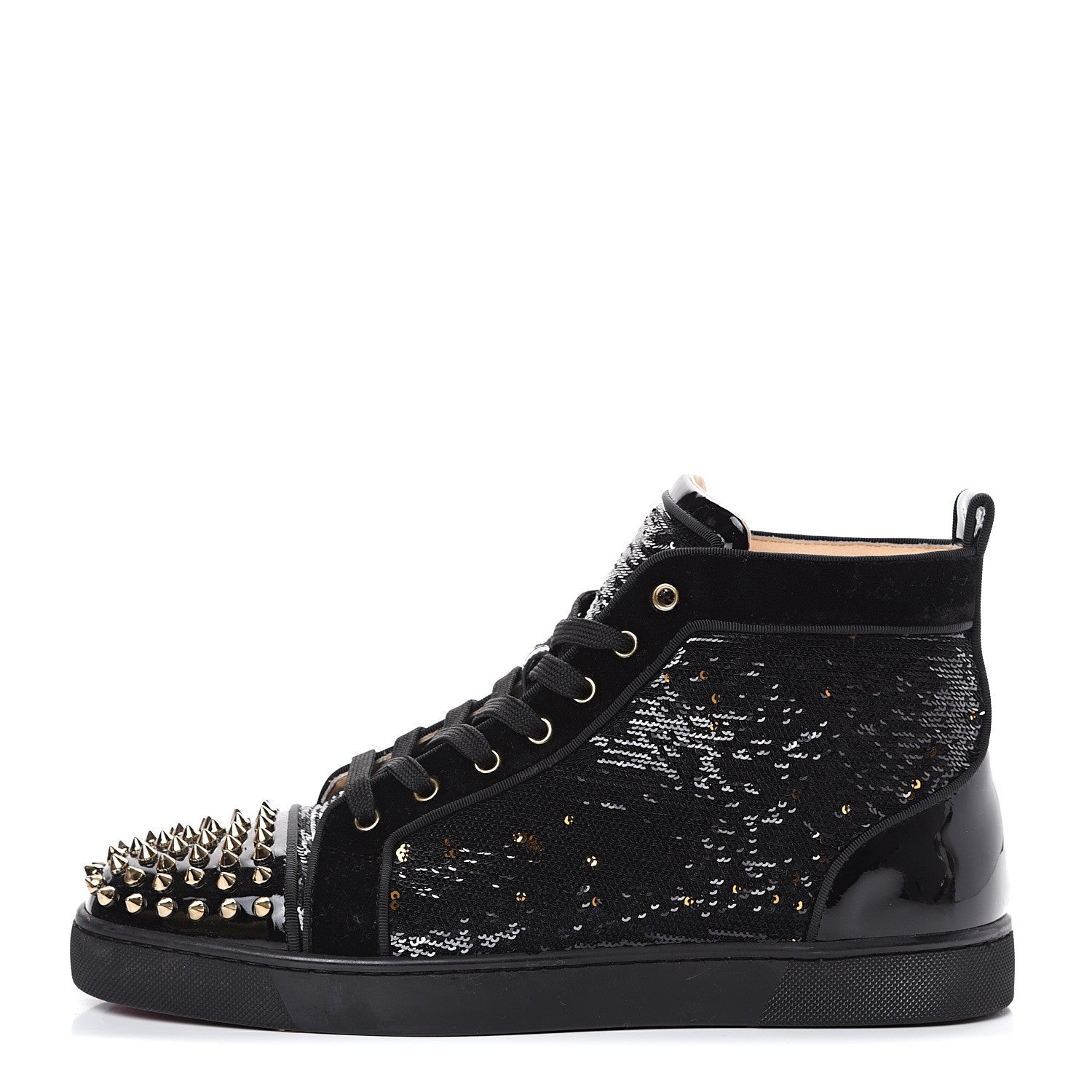 Christian Louboutin Patent Velvet Sequin Mens Louis Spikes Flat Sneakers 43 Black 1 of 15