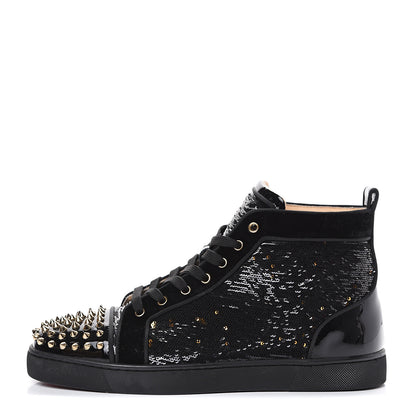 Christian Louboutin Patent Velvet Sequin Mens Louis Spikes Flat Sneakers 43 Black 1 of 15