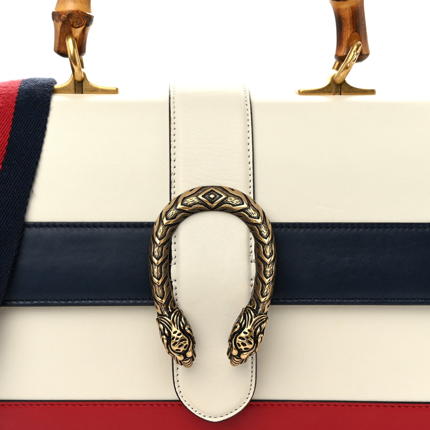 Gucci Calfskin Bamboo Web Medium Dionysus Top Handle Bag White Blue Hibiscus Red 8 of 11