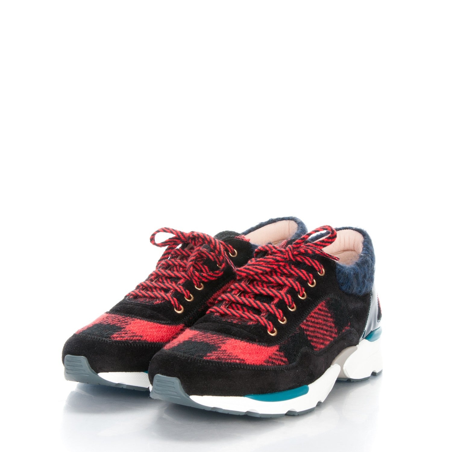 Chanel Tweed Suede Patent Calfskin Sneakers 36 Red Black Navy 3 of 8