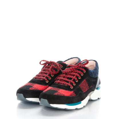 Chanel Tweed Suede Patent Calfskin Sneakers 36 Red Black Navy 3 of 8