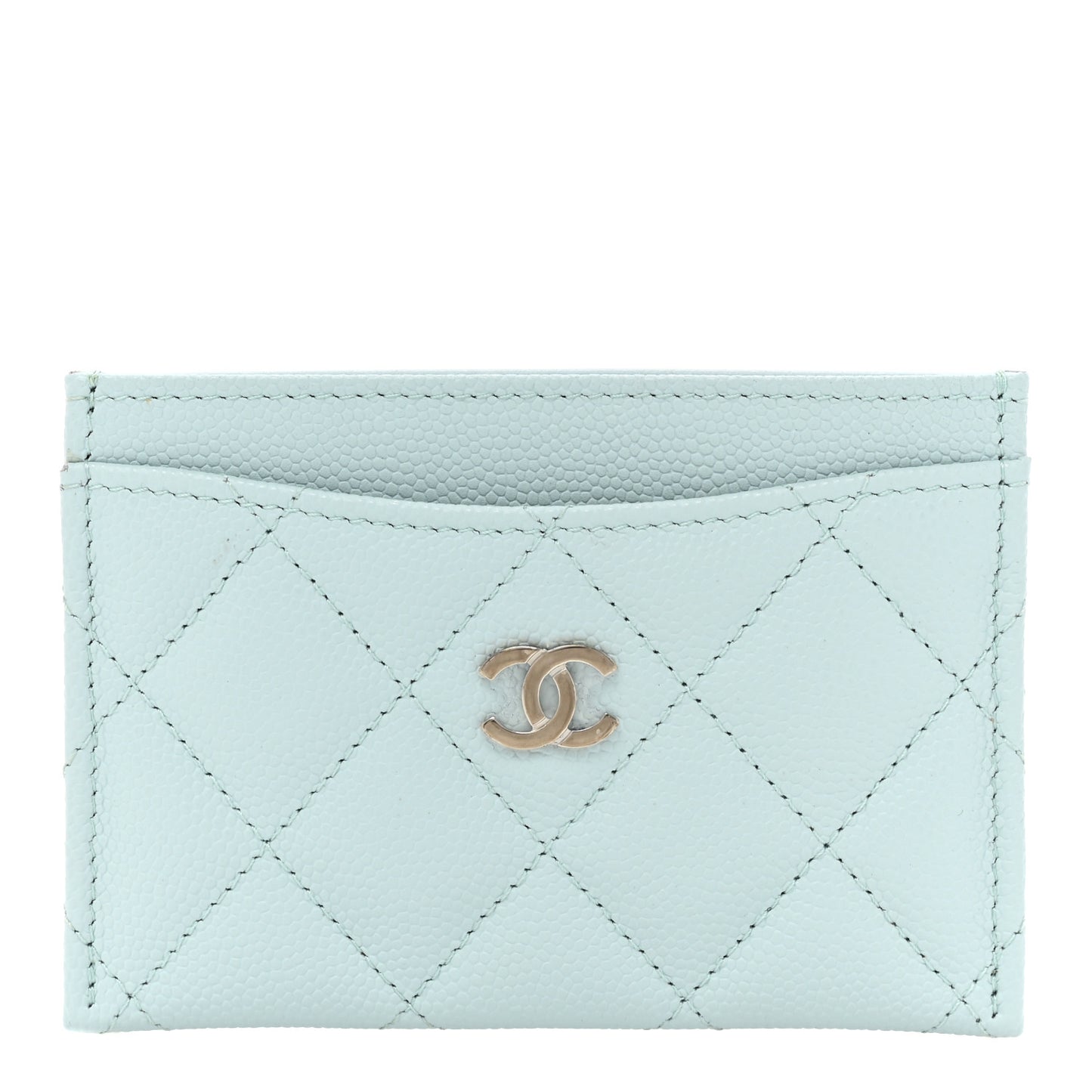 Caviar Quilted Card Holder Light Blue