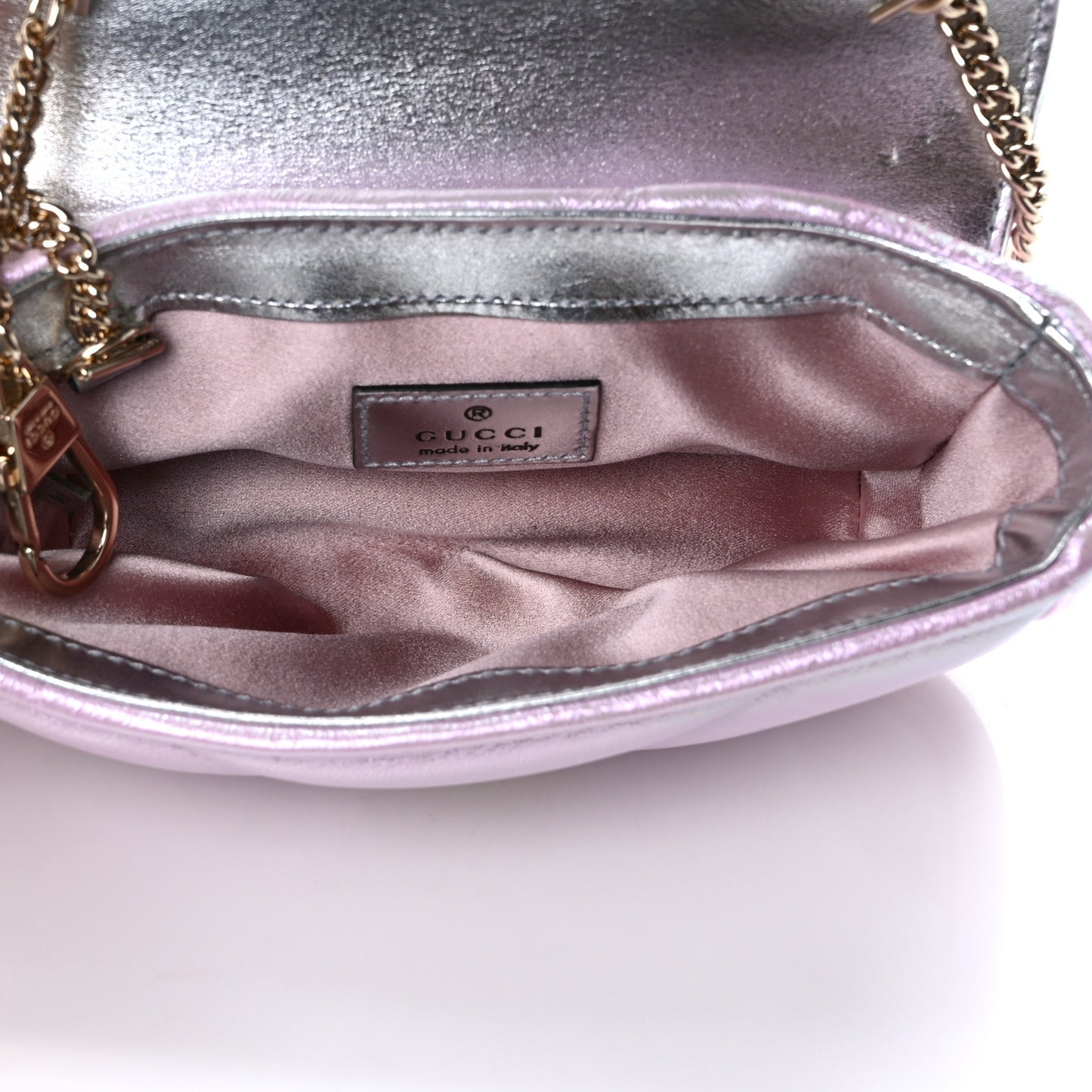 Iridescent Nappa Chevron Matelasse Super Mini GG Marmont Shoulder Bag Iridescent Escape Pink