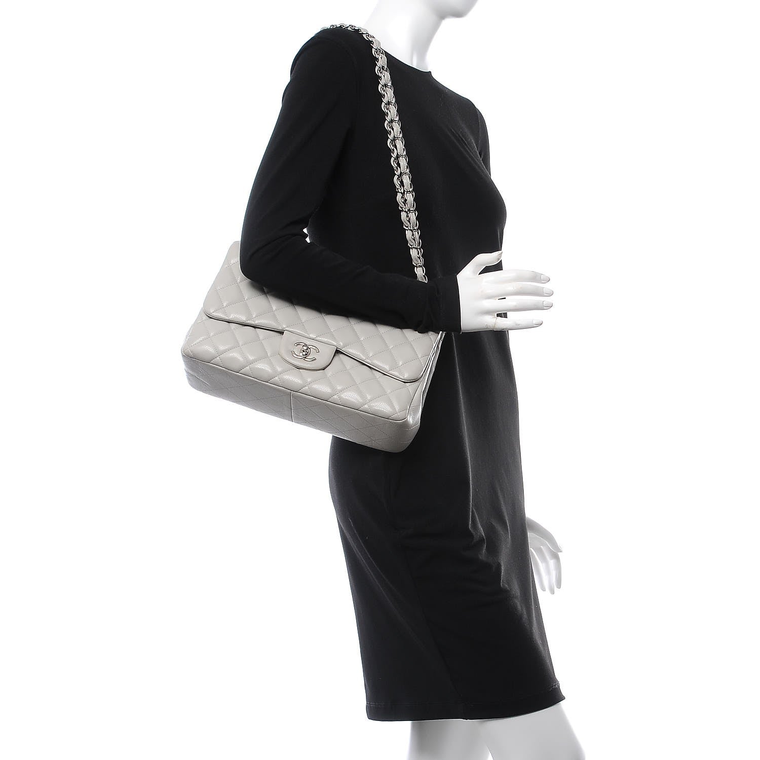 Chanel Caviar Quilted Jumbo Double Flap Light Grey 3 of 16