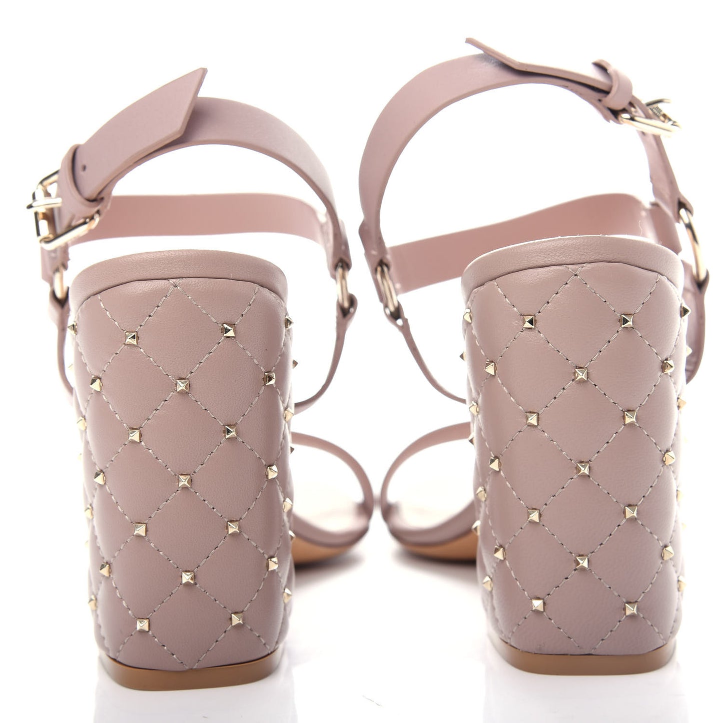 Calfskin Nappa Rockstud Spike 90mm Ankle Strap Sandals 40 Poudre