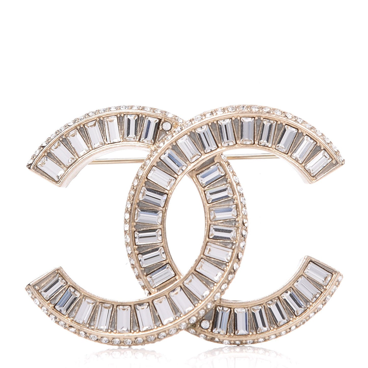 Baguette Crystal CC Brooch Light Gold