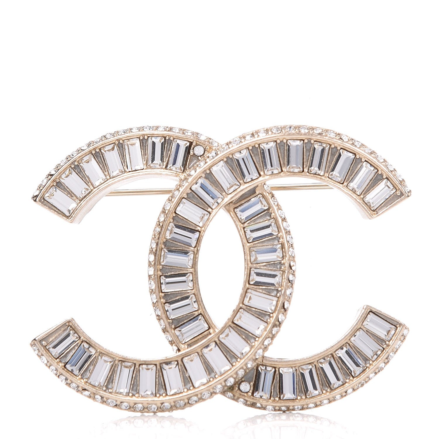 Chanel Baguette Crystal CC Brooch Light Gold 1 of 5