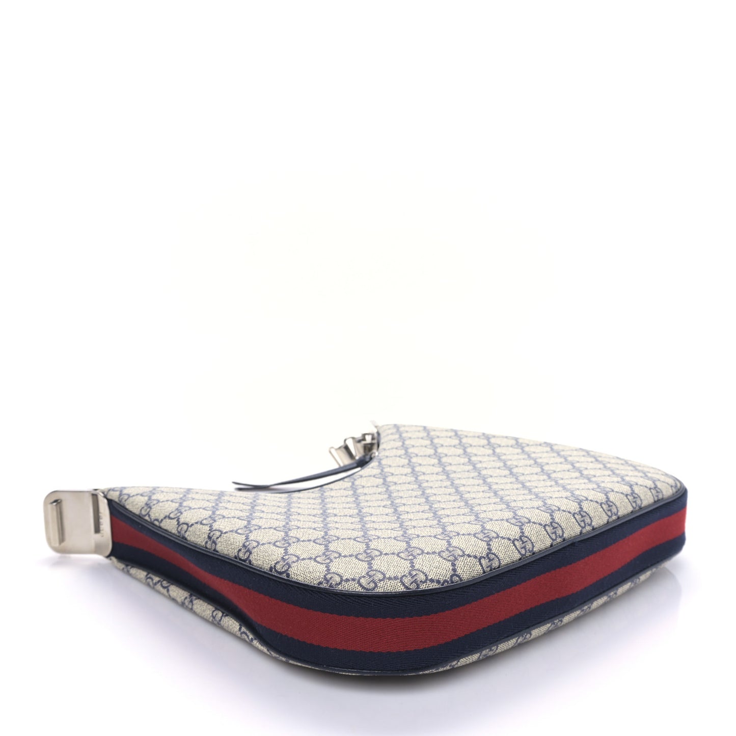 GG Supreme Monogram Textured Calfskin Web Large Attache Shoulder Bag Beige Blue