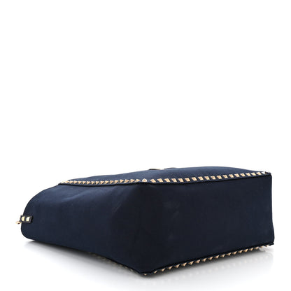 Valentino Garavani Canvas Medium Rockstud Reversible Tote Navy Blue Beige 6 of 17
