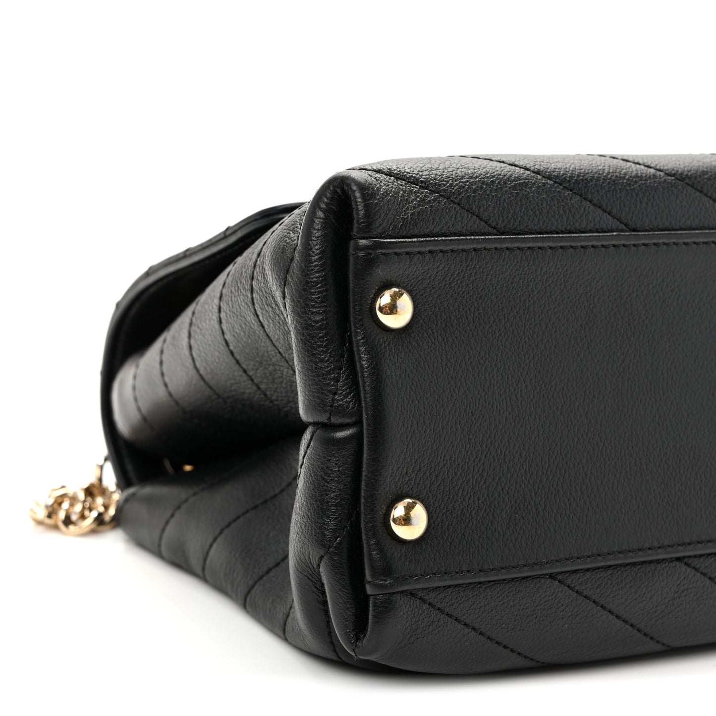 Grained Calfskin Small Chevron Chic Top Handle Flap Black