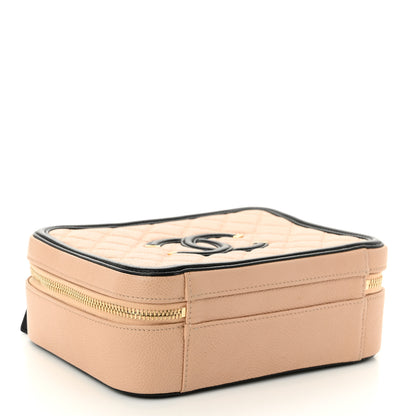 Chanel Caviar Quilted Medium CC Filigree Vanity Case Beige Black 4 of 10