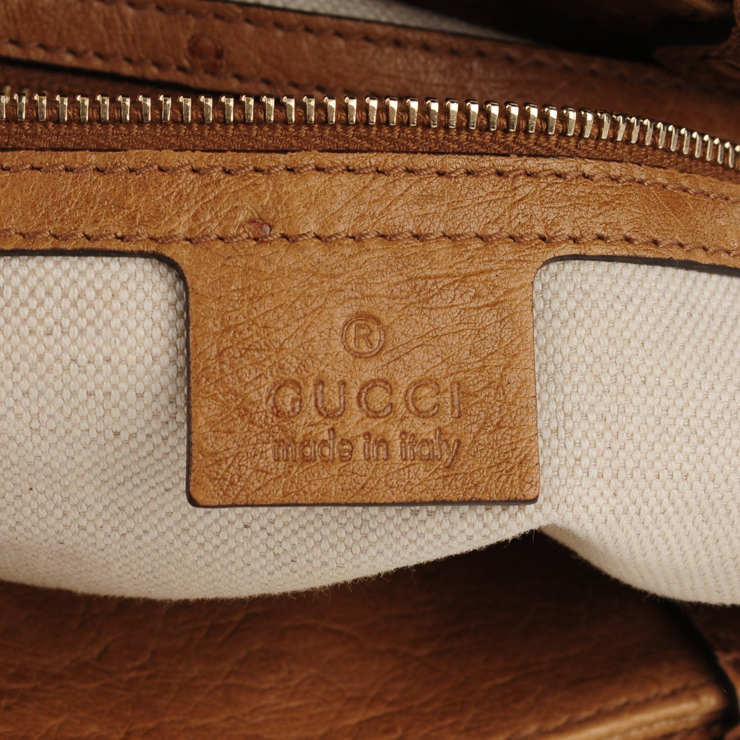 Ostrich Medium Bamboo Buckle Tote Tan