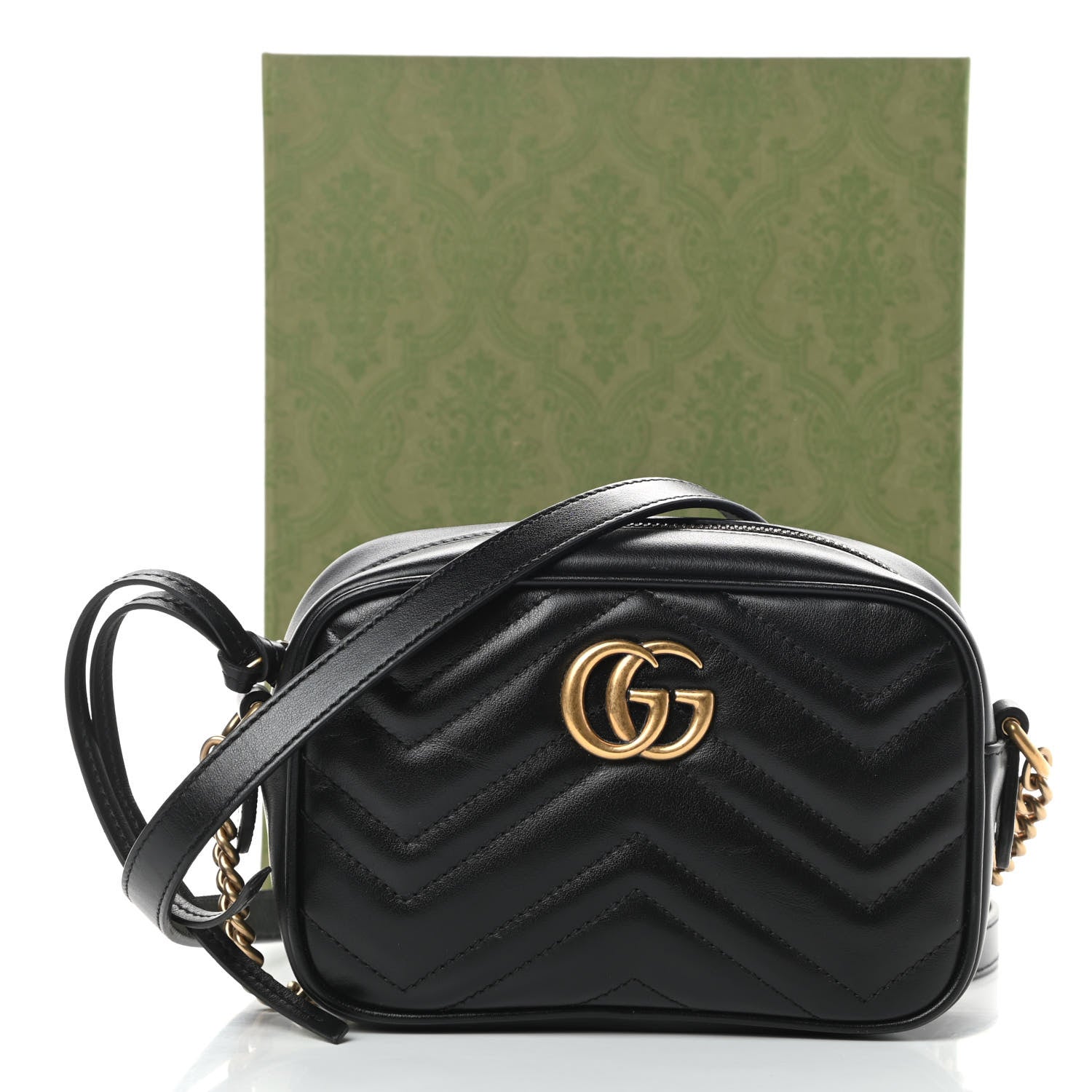 Gucci Calfskin Matelasse Mini GG Marmont Chain Shoulder Bag Black 12 of 12